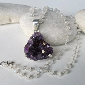 Raw Amethyst Geode Necklace- Boho Statement Rock Necklace- Rough Purple Stone Necklaces- Rock Raw Crystal Necklace Beaded Necklace Amethyst