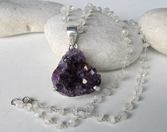 Raw Amethyst Geode Necklace- Boho Statement Rock Necklace- Rough Purple Stone Necklaces- Rock Raw Crystal Necklace Beaded Necklace Amethyst