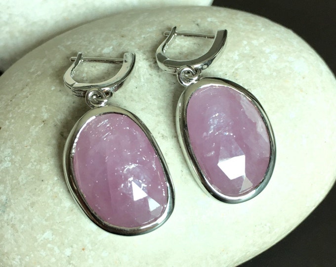 Sapphire Earring Pink Sapphire Earring Genuine Sapphire Raw Dangle Earring Sterling Silver Real Sapphire September Birthstone Earring