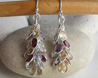 Boho Long Cluster Earring- Bohemian Cascade Drop Earring- Beaded Dangle Earring- Colorful Festive Dangle Earring- Unique Boho Earring