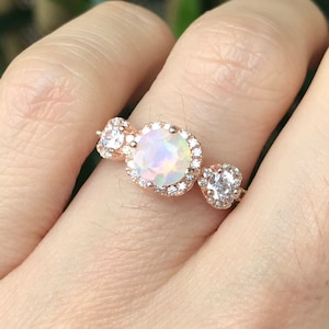 Opal Vintage Engagement Ring Opal Halo Bridal Ring Set Three Stone Anniversary Ring Genuine Opal Promise Ring for Her Art Deco Opal Ring image 1