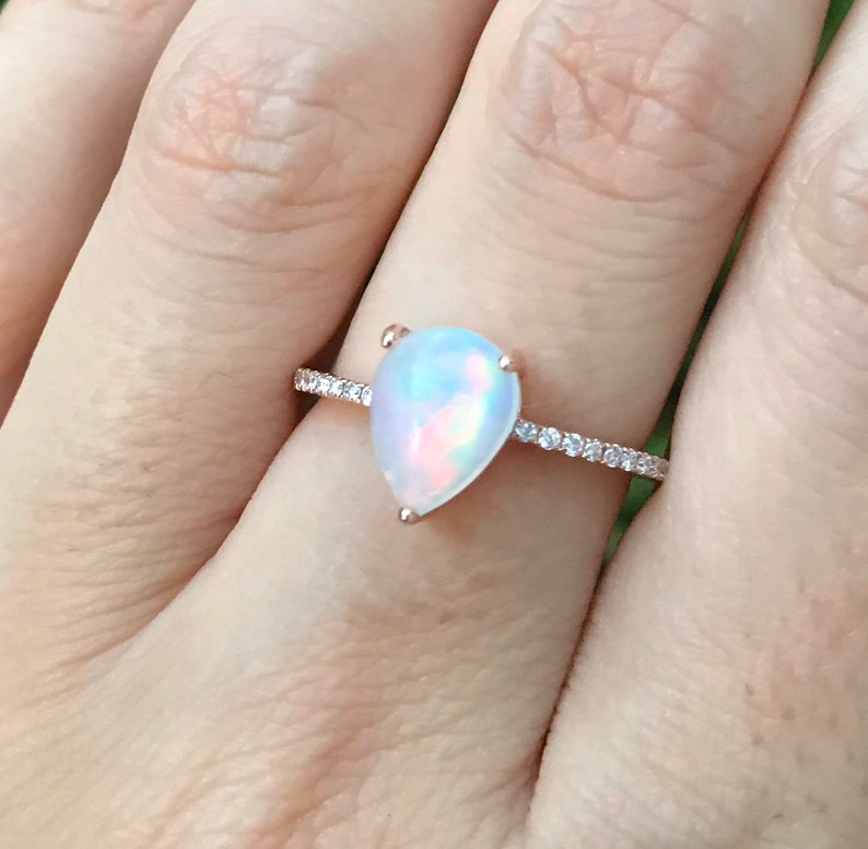 Opal Cabochon Genuine Promise Ring For Her October Birthstone Ring Fiery Welo Opal Solitaire Ring 1 Carat Teardrop Opal Engagement Ring