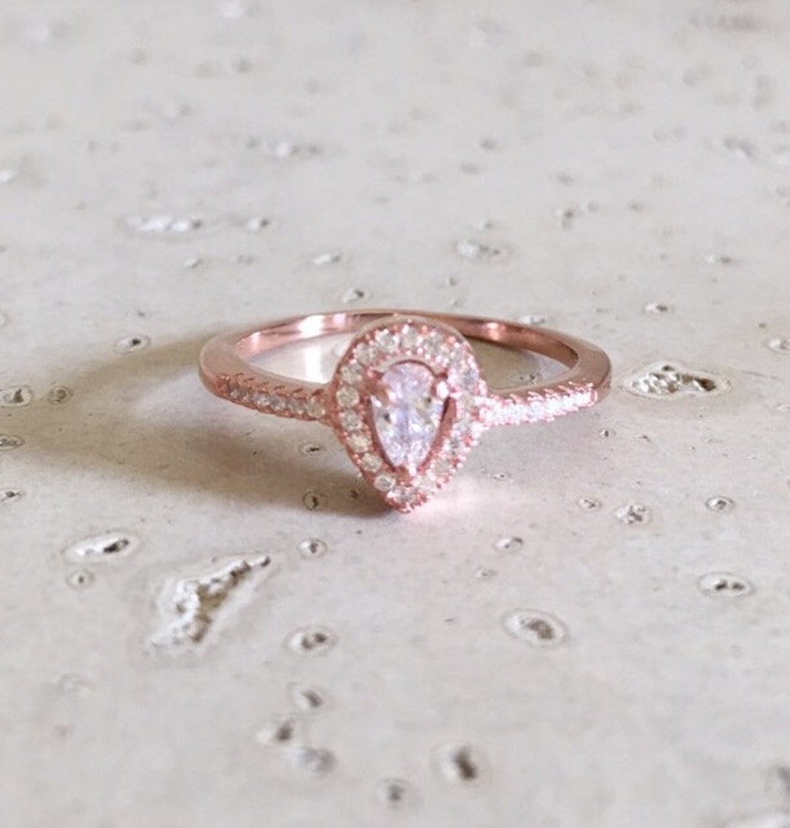 Small Rose Gold Promise Ring Pear Shape Engagement Ring Halo Etsy