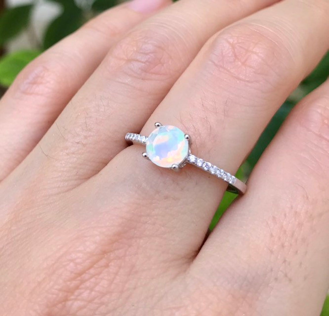 4 Prong Opal Promise Ring Rose Gold Opal Ring Genuine Opal Etsy
