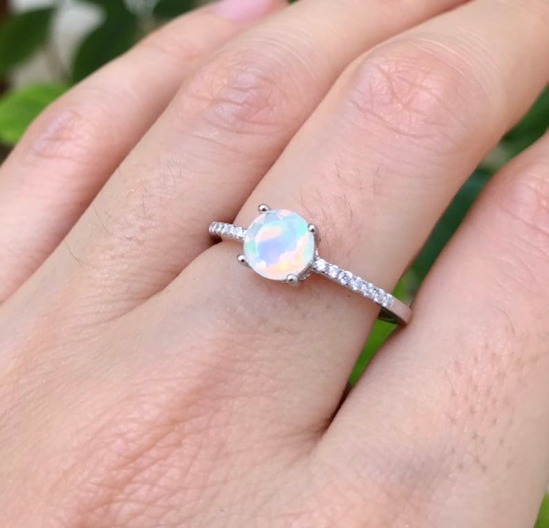 4 Prong Opal Promise Ring Round Genuine Opal Ring Welo Opal Etsy