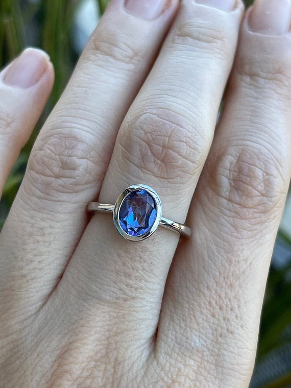 Buy Mystic Topaz Oval Stack Silver Ring Blue Purple Neptune Garden Topaz  Ring Boho Mood Mystic Ring Unique Rainbow Minimal Bezel Ring Online in  India - Etsy