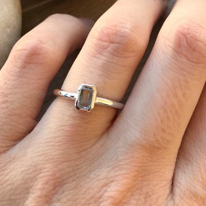 Rectangle Blue Topaz Tiny Stackable Ring- Kid Teen Child Dainty Blue Ring- Baguette Blue Small Ring- December Birthstone Something Blue Ring