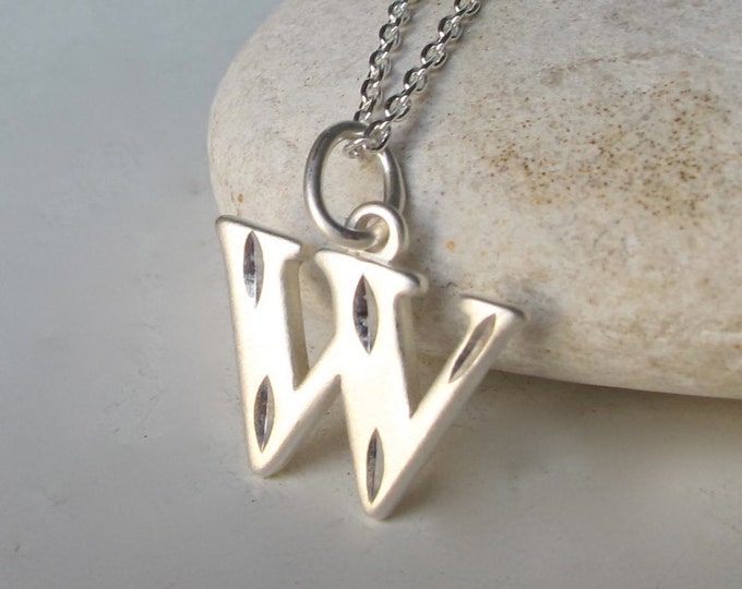Initial W Necklace- Charm Necklace- Silver Initial Necklace- Statement Necklace- Minimalist Necklace- Necklaces