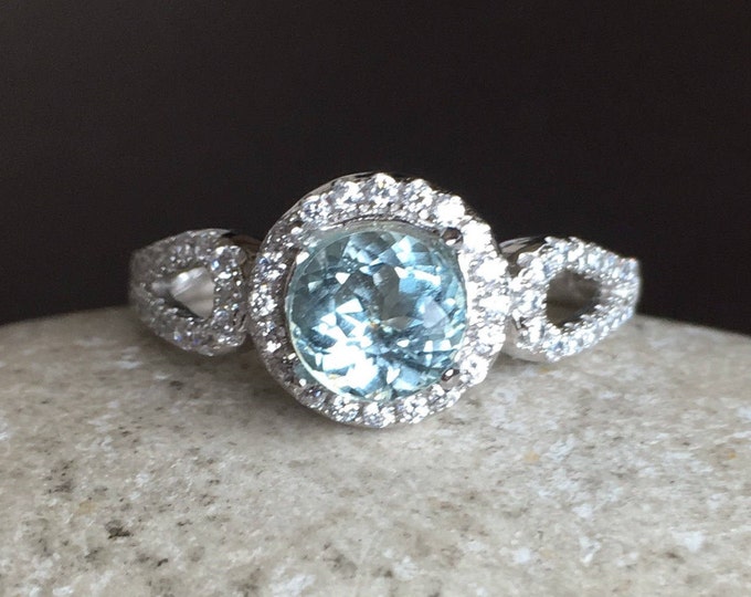 Rose Gold Aquamarine Ring- Deco Aquamarine Engagement Ring- Blue Gemstone Promise Ring- March Birthstone Ring- Double Band Anniversary Ring