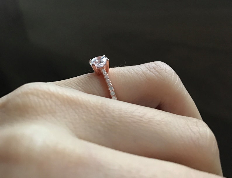 Rose Gold Engagement Ring Cubic Zirconia Promise Ring Stone Etsy