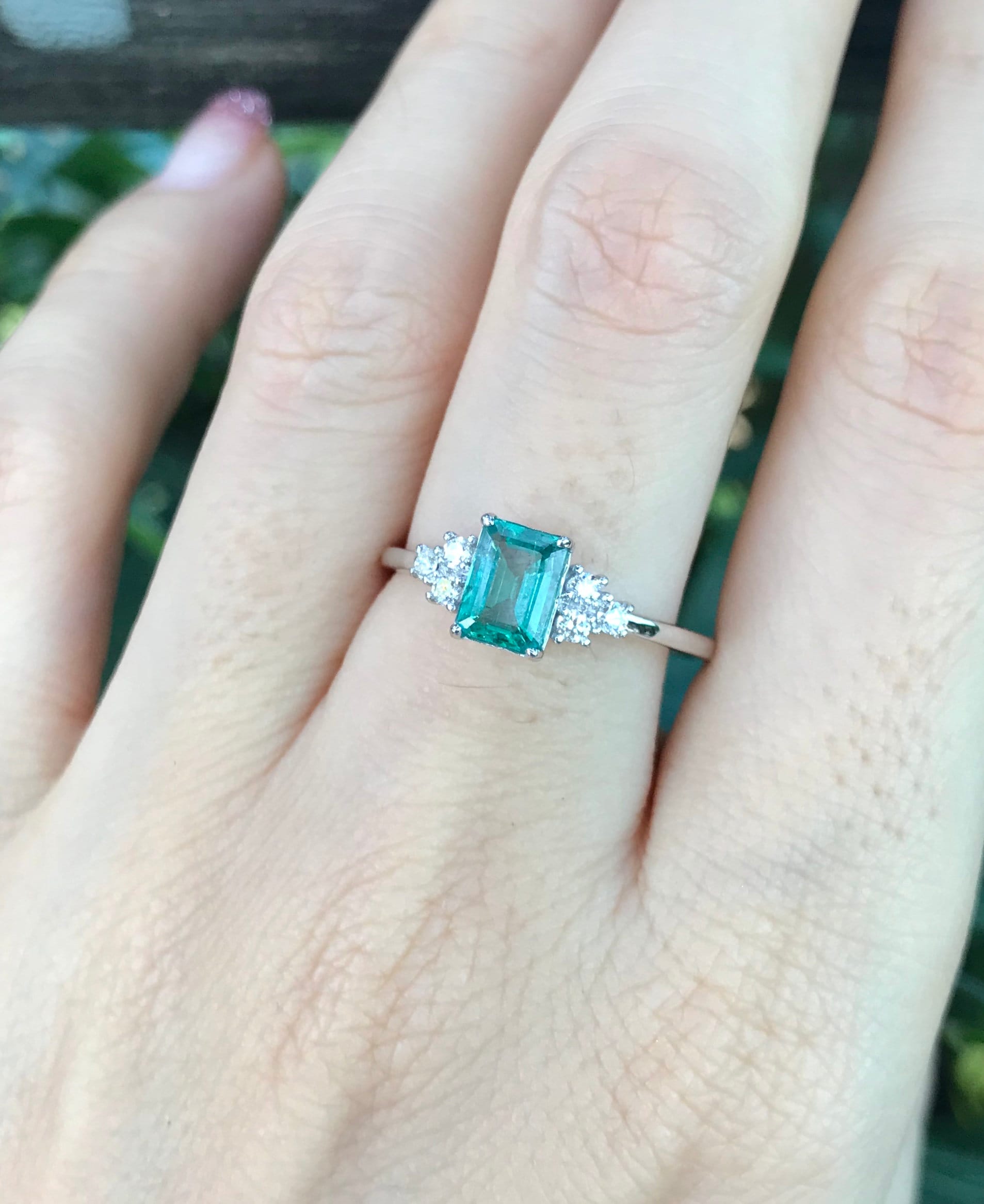 Genuine Emerald Diamond Promise Ring for Her Emerald Rectangle Deco