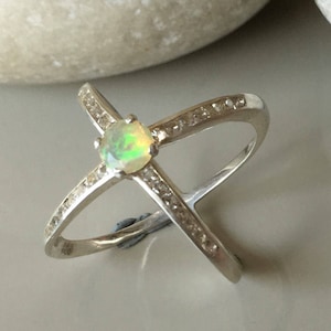 X Ring Opal Criss Cross Ring minimalist opal ring cross band