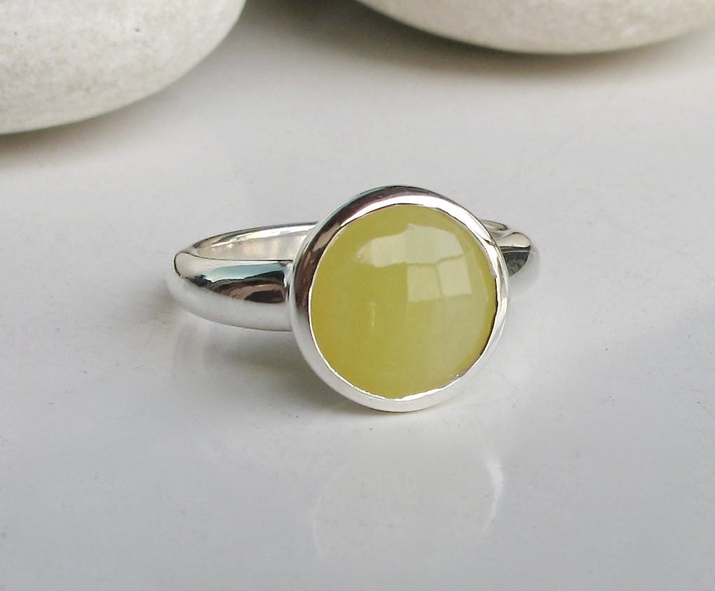 Round Yellow Gemstone Ring Stackable Yellow Stone Ring Faceted Yellow