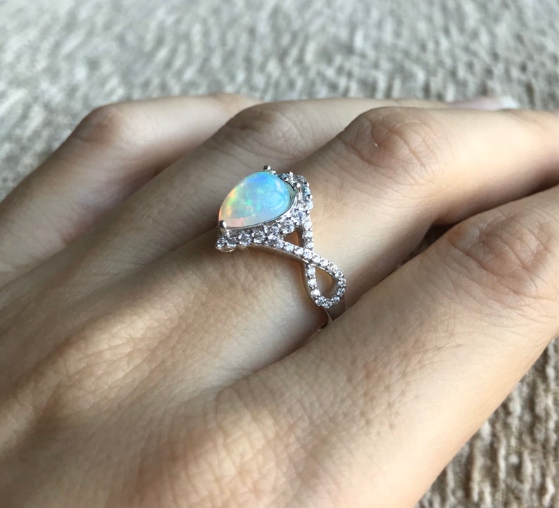 Genuine Opal Infinity Engagement Ring Natural Teardrop Opal Etsy