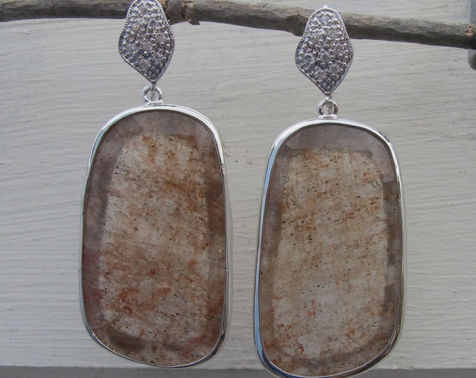 Statement Dangle Earrings- Rectangular Shape Drop Earring- Evening Gemstone Earring- Unique Artisan Earring- Bold Stone Earring