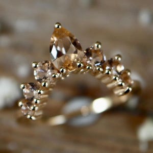 Peach Morganite Cluster Pear Round Curve Wedding Band in Solid 10k 14k 18k Gold image 9