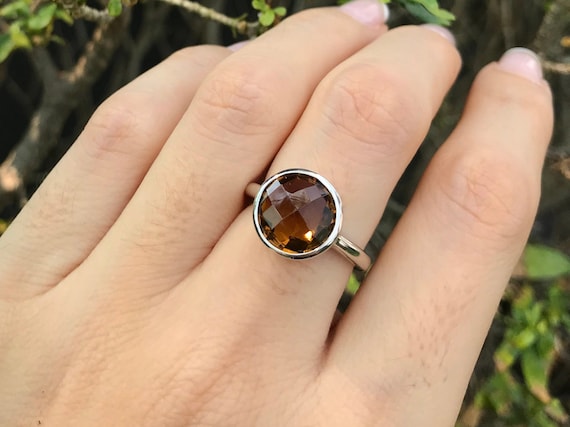 Round Smoky Quartz Stackable Ring Sterling Silver Round Smoky Quartz Stackable Ring Sterling Silver