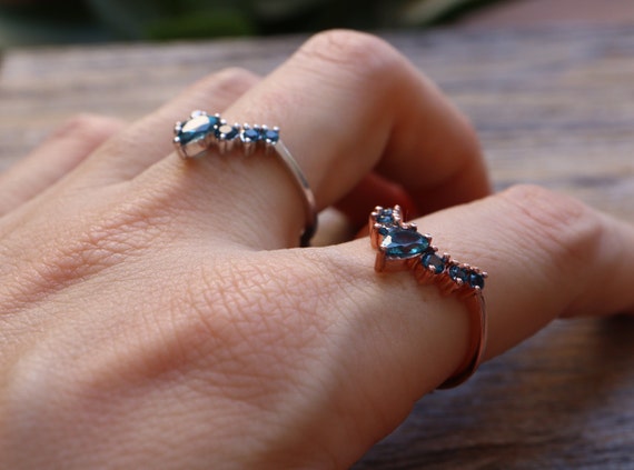 ダークブルートパーズカーブウェディングスターリングシルバー