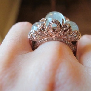 Aquamarine Avant Garde Rose Gold Ring- Cabochon Aquamarine Statement Ring- Unique Aquamarine Solitaire Ring- March Birthstone Ring