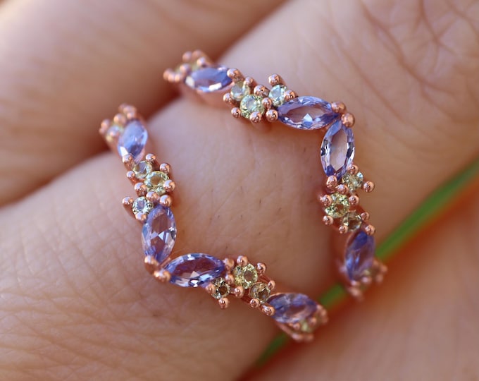 Marquise Alexandrite Peridot Curve Enhancer Vintage Wedding Sterling Silver Band