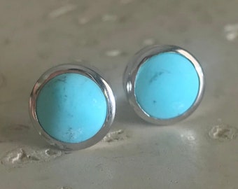 Boho Turquoise Stud Earring- Simple Round Turquoise Earring- Genuine Natural Turquoise Stud Earring- December Birthstone Earring