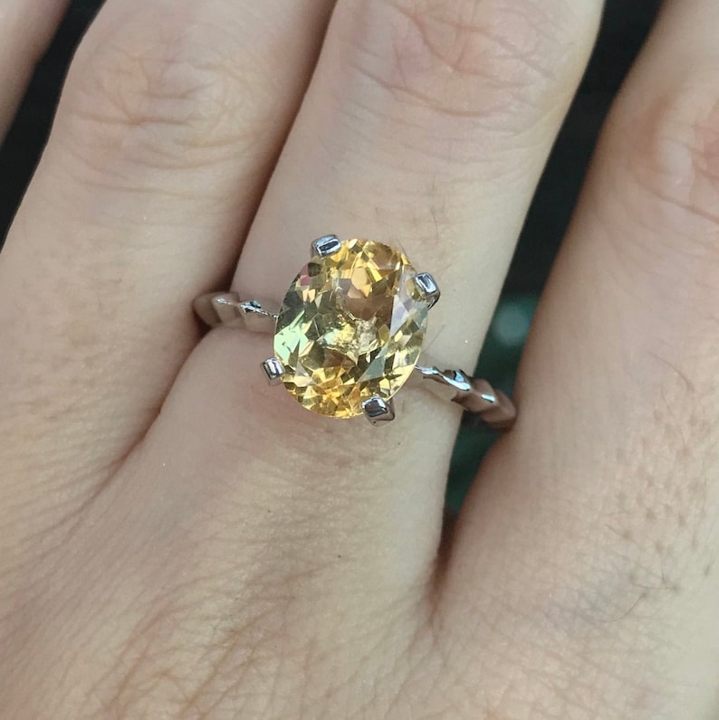 Genuine Yellow Topaz Oval Solitaire Prong Ring- Citrine Statement Cocktail Ring- Sterling Silver Yellow Ring- November Birthstone Stack Ring image 1