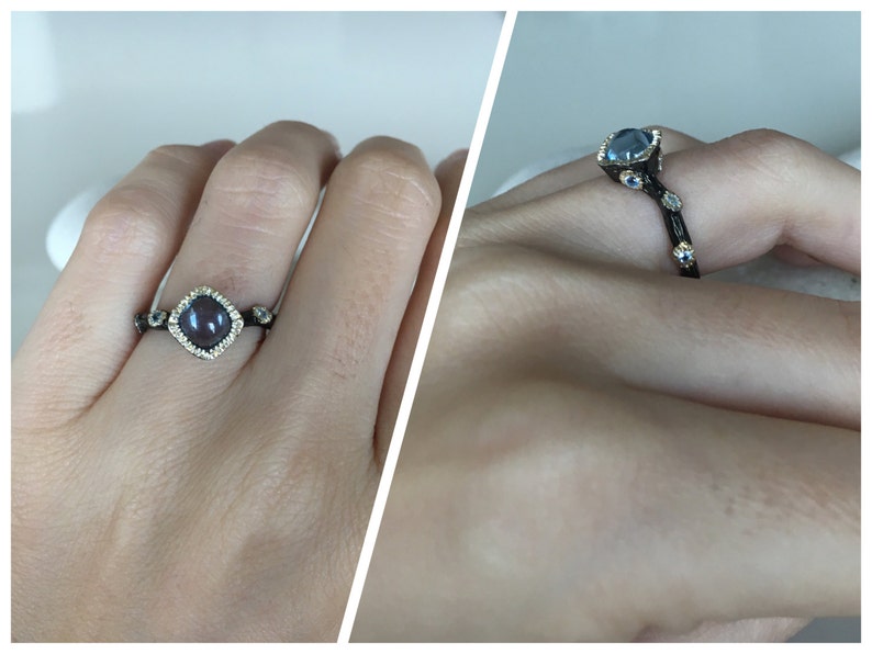 Unique Anniversary Ring Gemstone Promise Ring Black Engagement Ring Boho Bridal Ring Blue Topaz Ring December Birthstone Ring image 5