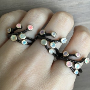 Cluster Natural Opal Gemstone Cluster Statement Ring- Multistone Genuine Opal Branch Ring- Nature Inspired Opal Solitaire Ring