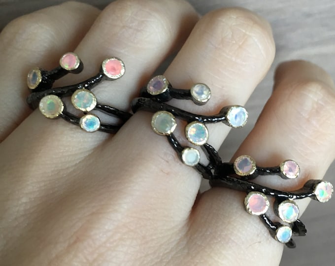 Cluster Natural Opal Gemstone Cluster Statement Ring- Multistone Genuine Opal Branch Ring- Nature Inspired Opal Solitaire Ring