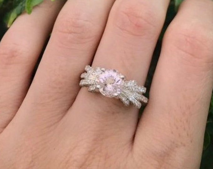 Morganite Vintage Engagement Ring- Round Morganite Art Deco Engagement Ring- Pink Gemstone Engagement Ring- Statement Solitaire Ring