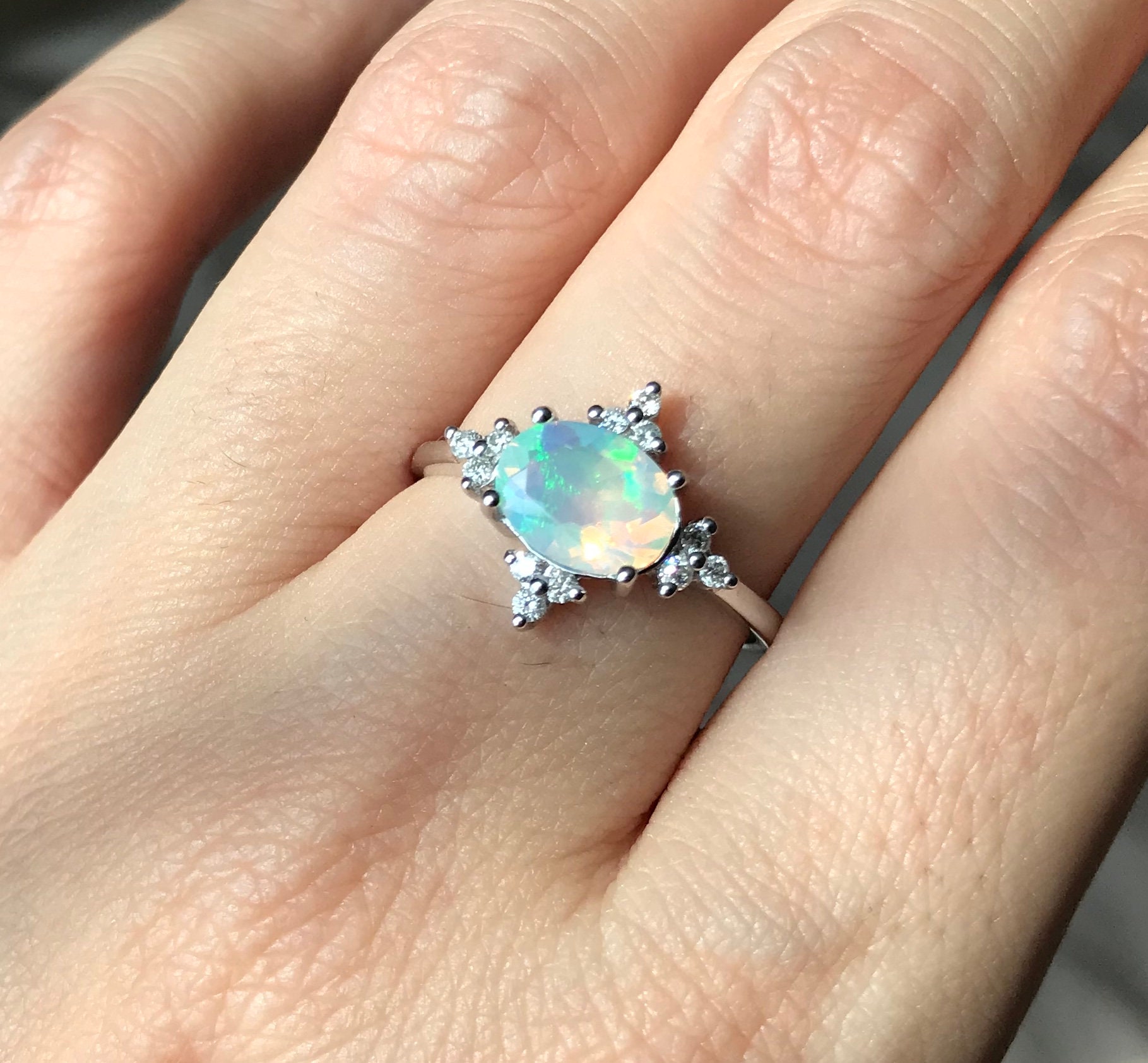 Opal Celestial Engagement White Gold Ring- Opal Diamond Necklace ...