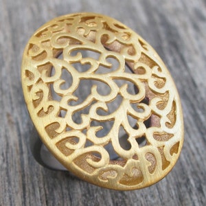 Large Statement Filigree Ring- Statement Ring- Boho Ring- Cut Out Motif Ring- Floral Ring  Woman Statement Ring Gold Ring