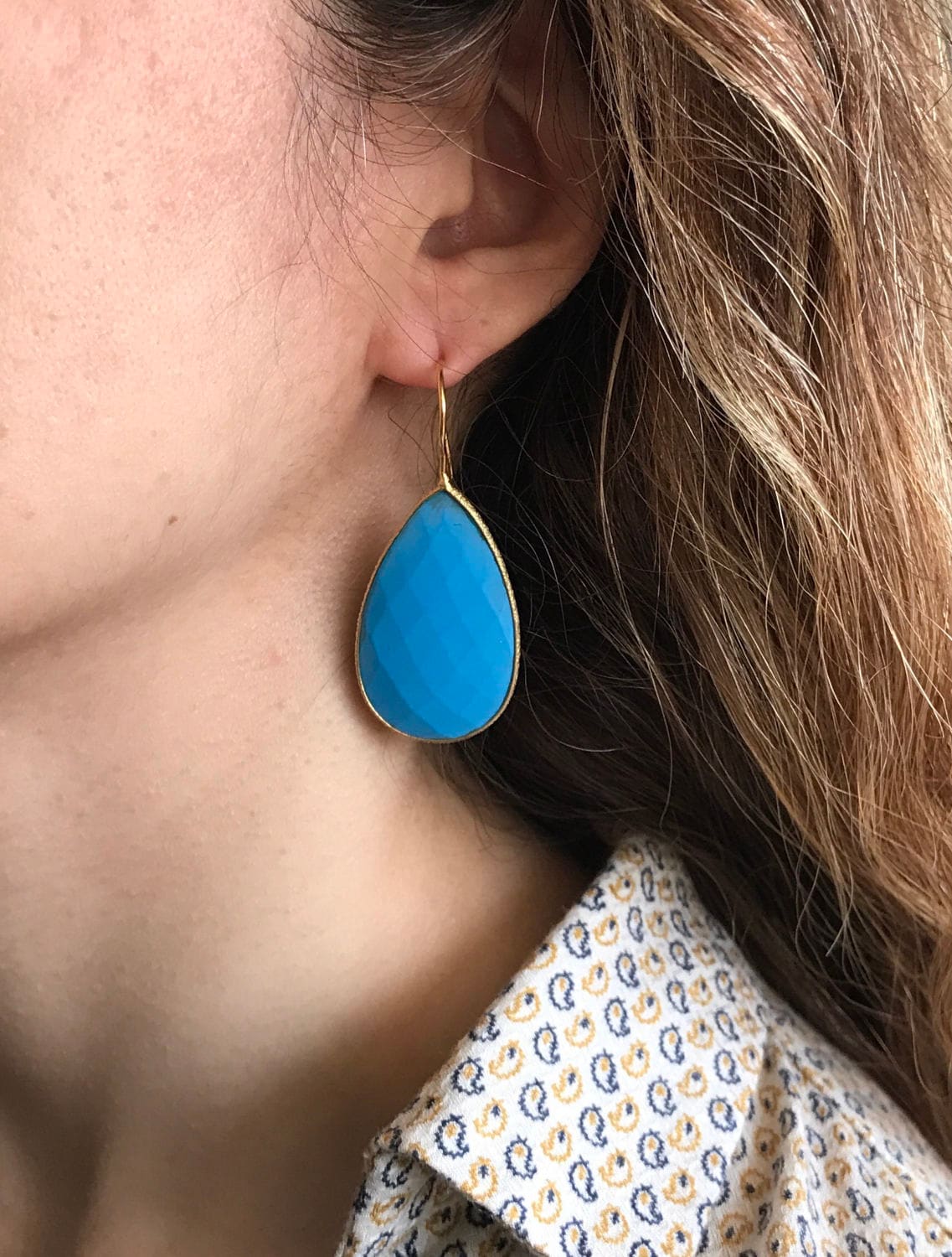 Large Turquoise Teardrop Long Drop Earring Pear Shape Blue Turquoise