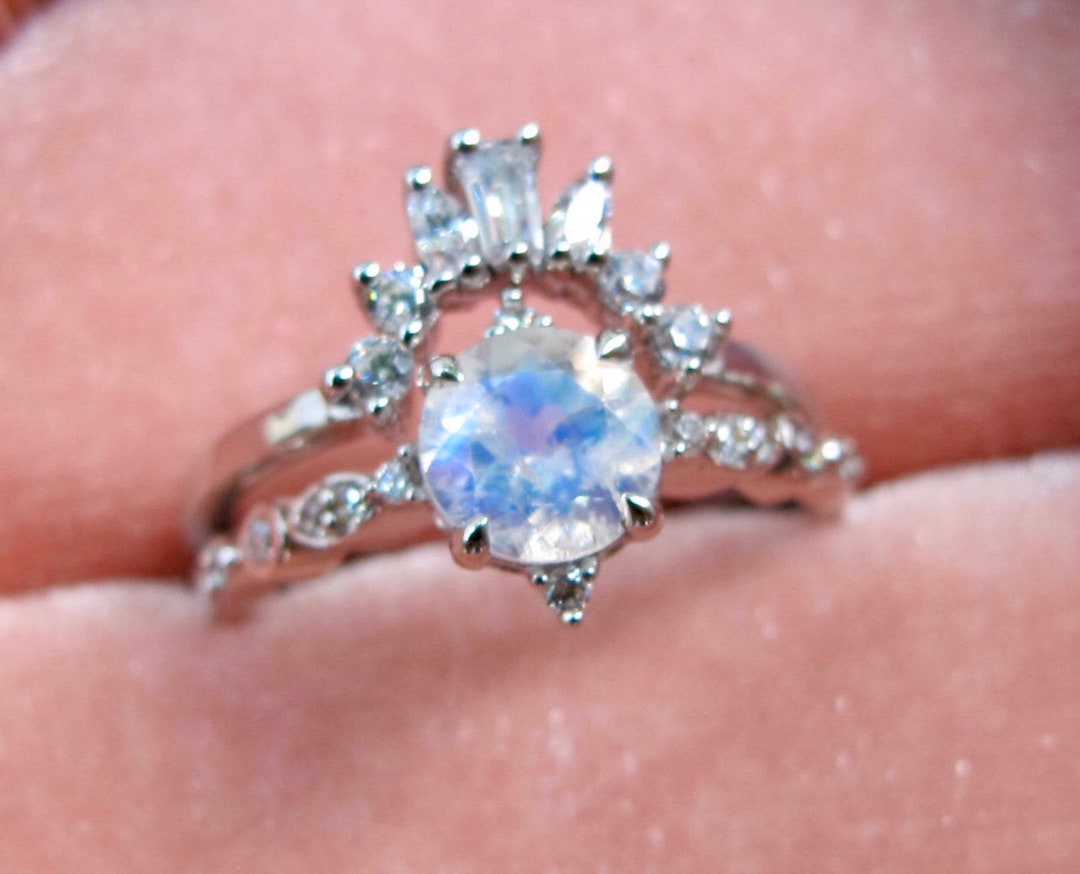 Moonstone Vintage Engagement Ring Set Moonstone Bridal 2 Ring Etsy