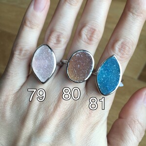 Large Druzy Ring- Raw Rock Ring- Raw Crystal Ring- Rough Stone Ring- Sterling SIlver Ring- Blue Druzy Ring