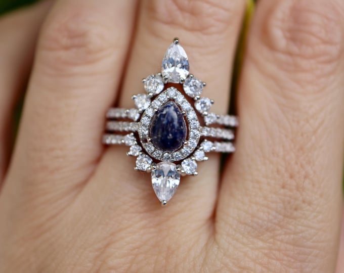 Pet Cremation Keepsake Sterling Silver Three Ring Set with Gemstone