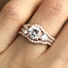 Rose Gold Bridal Set Ring- Three Stone Engagement Ring Set- Brilliant Promise 3 Ring Set- Wedding Ring Set- Colorless Diamond Simulant Ring