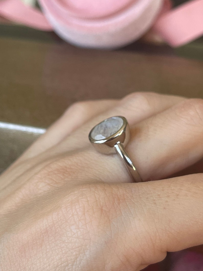 •SUN/MOONSTONE - FREEFORM• simple bezel silver ring (size 7) main image 0