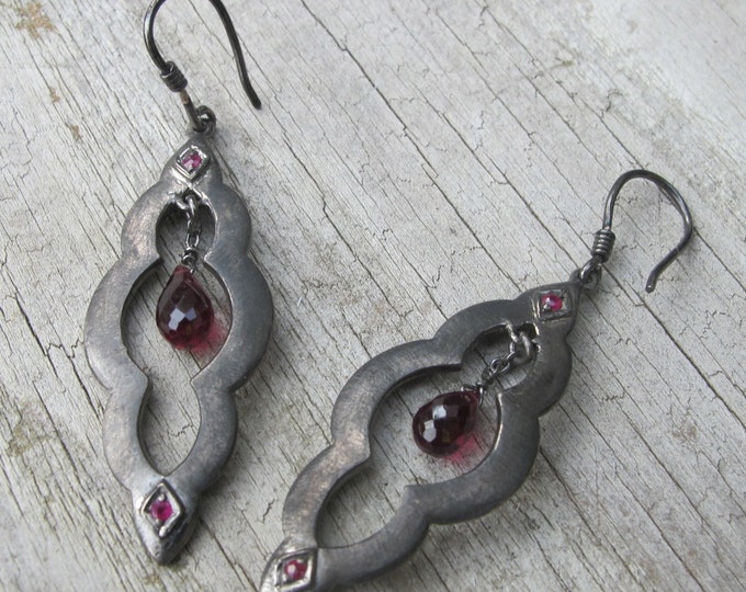 Scallop Moroccan Dangle Garnet Black Dangle Earring- Unique Artisan Handmade Statement Earring- Boho Bohemian Drop Earring