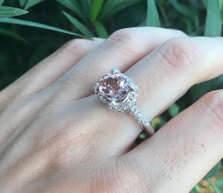 2.14ct Oval Halo Engagement Ring East West Solitaire Ring