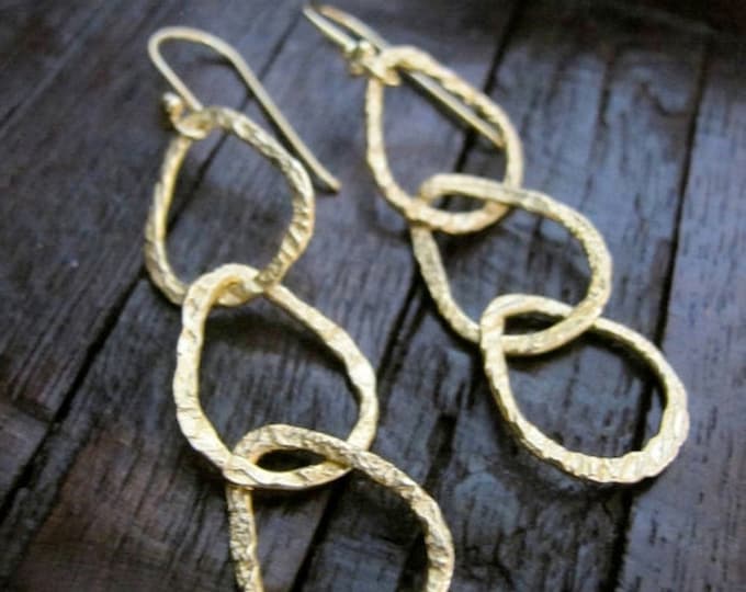 Long Gold Hoop Earring- Cascade Boho Dangle Earring- Bohemian Gold Hoop Earring- Hammered Minimalist Hoop Earring- Sterling Silver Earring