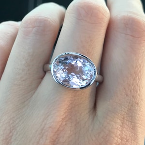 Morganite Pink Purplish Oval Ring- Large Morganite Solitaire Ring- Simple Morganite Engagement Ring- Silver Morganite 12mm x 10mm Bezel Ring