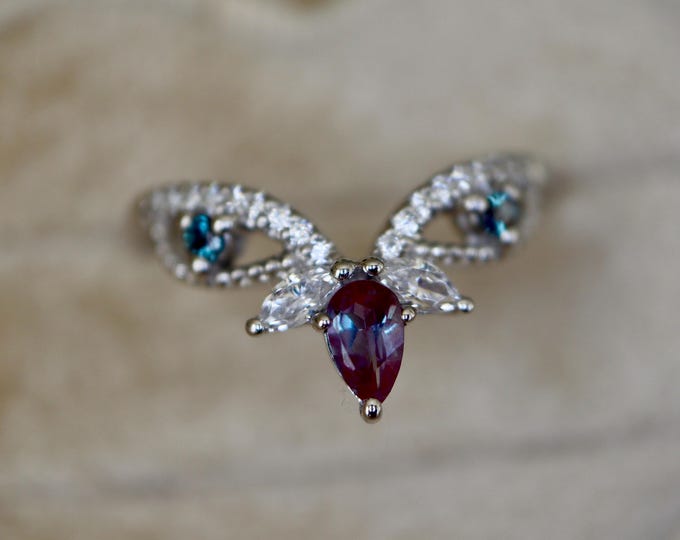 Color Change Alexandrite Purple Blue Teal Sterling Silver Wedding Vintage Milgrain Band