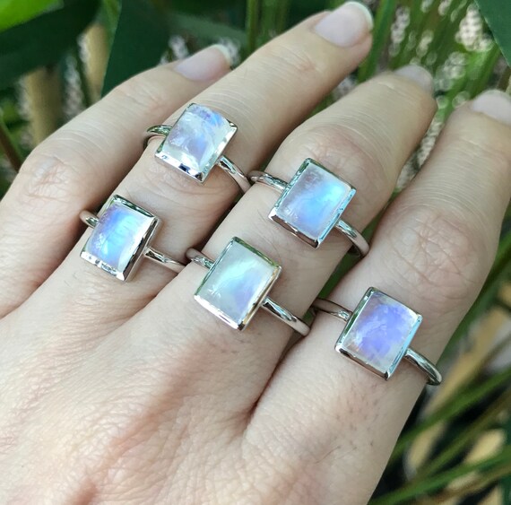 Rectangle cheap moonstone ring