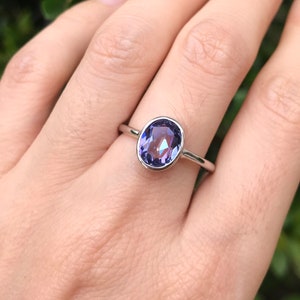 Oval Mystic Topaz Ring- Stackable Blue Purple Topaz Ring- Neptune Garden Topaz Ring- Sterling Silver Stone Ring- Jewelry Gifts for Her