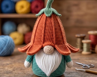 Crochet Flower Hat Gnome Amigurumi Pattern, Garden Decor (Digital Download)