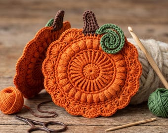 Crochet Pumpkin Coaster Pattern, Textured Fall Decor, Easy PDF Download