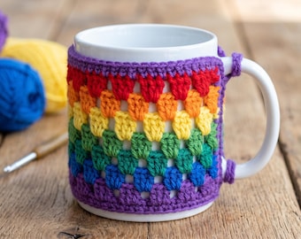 Rainbow Granny Stripe Mug Cozy Crochet Pattern (Digital Download)