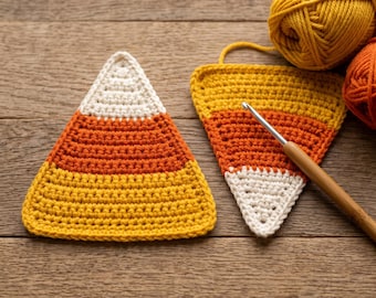Candy Corn Crochet Pattern, Halloween Coaster & Garland (Digital Download)