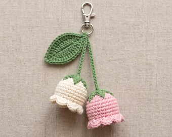 Crochet Lily of the Valley Keychain Pattern, Floral Bag Charm (PDF)